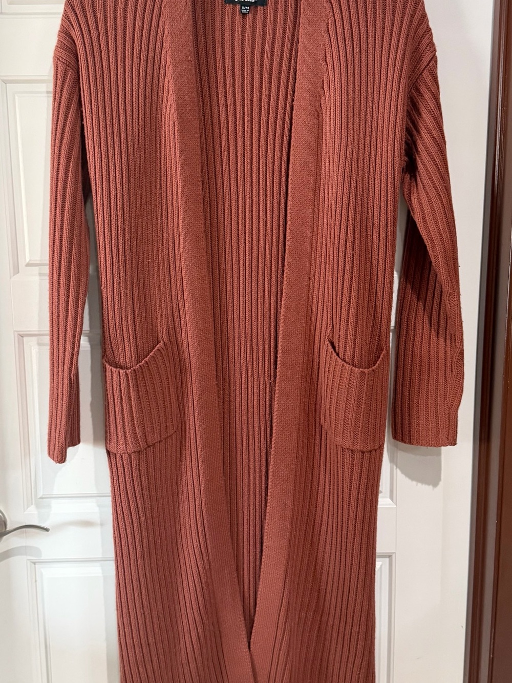 Lulu's Rust Ribbed Long Open-Front Cardigan - Picture 4 of 10